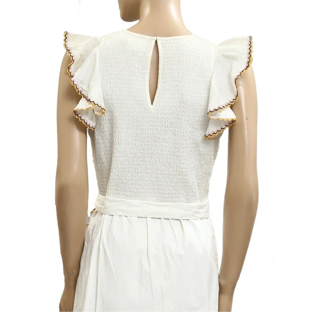 Saylor Anthropologie Yolanda Midi Dress Ric Rac Smocked Ruffle Cotton M 282247